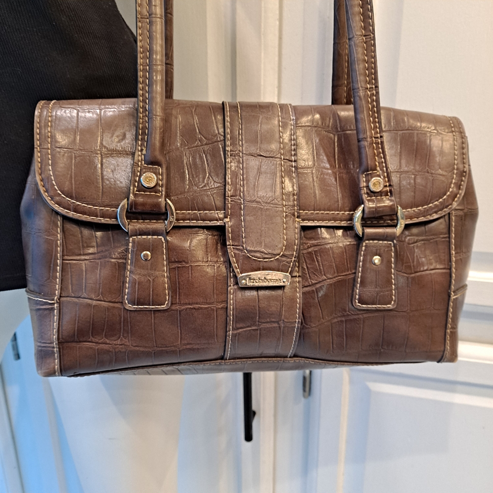 Liz Claiborne Dark Brown Crocodile-Embossed Shoulder Bag